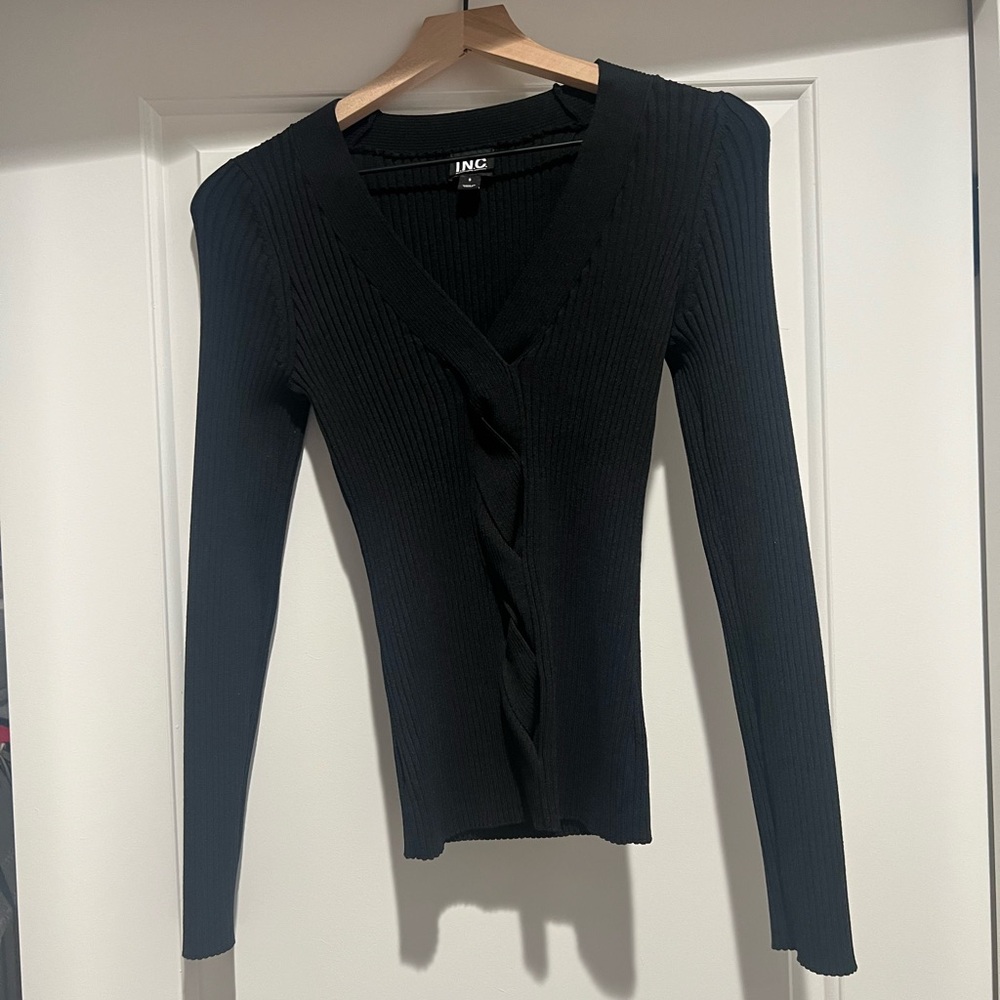 INC International Concepts Black V-Neck Sweater